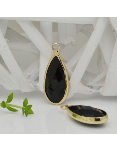 Charm di Cristallo a Forma di Goccia colore Nero con Base Oro 10.5x25mm 1pz | GDO
