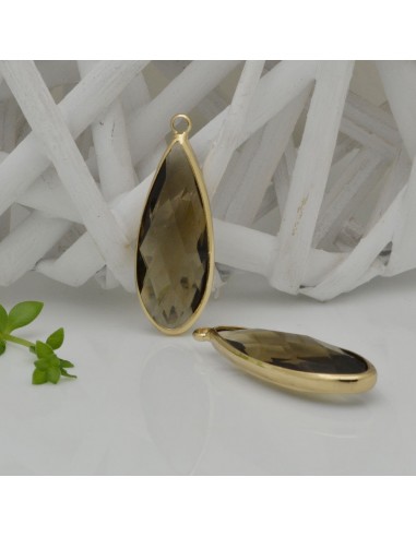 Charm di Cristallo a Forma di Goccia colore Grigio Fumé con Base Oro 13x35mm 1pz | GDO