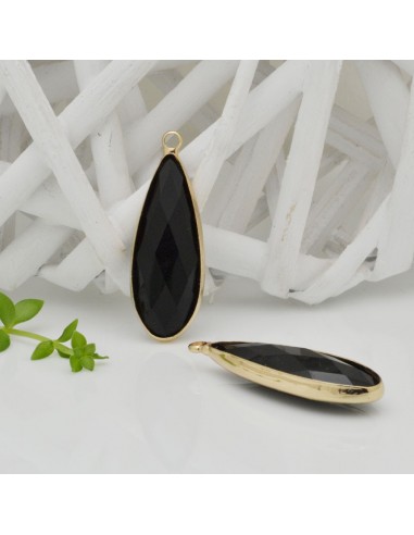 Charm di Cristallo a Forma di Goccia colore Nero con Base Oro 13x35mm 1pz | GDO