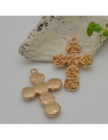 CIONDOLO CROCE con fiori olore oro 20 x 31 mm conf 2 pz in metallo per le tue creazioni