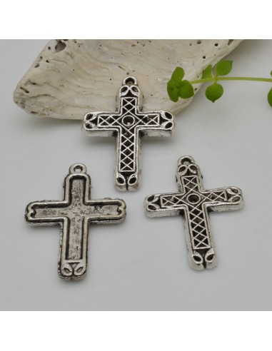 CIONDOLO CROCE col argento 20 x 30  mm conf 4 pz in metallo per le tue creazioni