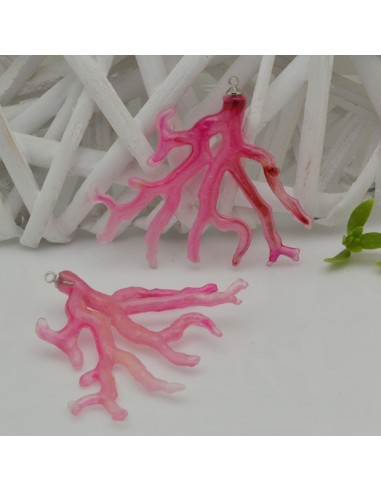 ciondolo Ramo di Corallo in resina 40 x 50 mm colore fucsia chiaro ganci argento linea mare