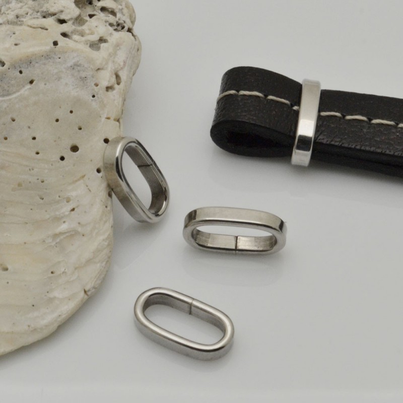 Anellini ovale  in acciaio fermo cordone 7 x 12 mm fori  interno 5 x 10 mm per filo piatto 4 pz per fai da te