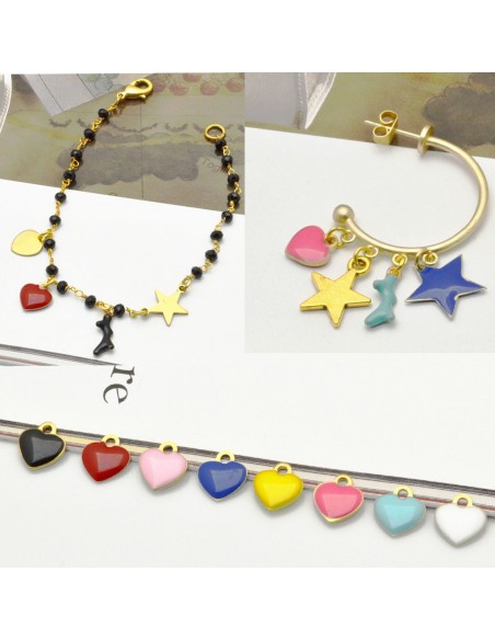Ciondoli cuore smaltato in ottone 9x10 mm 2pz colori vari Gioie d'Oriente