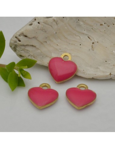 Ciondoli cuore smaltato in ottone 9x10 mm 2pz Gioie d'Oriente colore fucsia