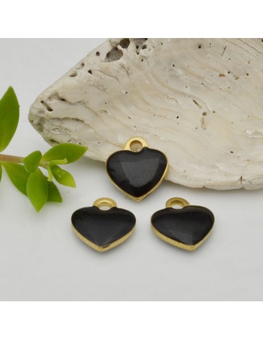 Ciondoli cuore smaltato in ottone 9x10 mm 2pz Gioie d'Oriente colore nero