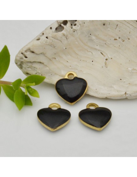 Ciondoli cuore smaltato in ottone 9x10 mm 2pz Gioie d'Oriente colore nero