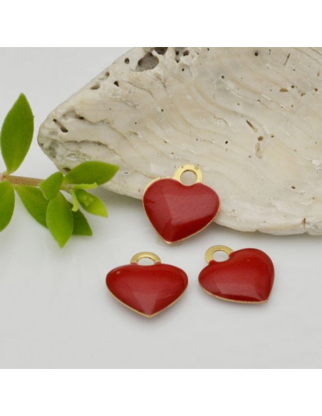 Ciondoli cuore smaltato in ottone 9x10 mm 2pz Gioie d'Oriente colore rosso