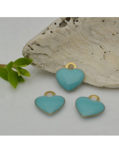 Ciondoli cuore smaltato in ottone 9x10 mm 2pz Gioie d'Oriente colore azzurro