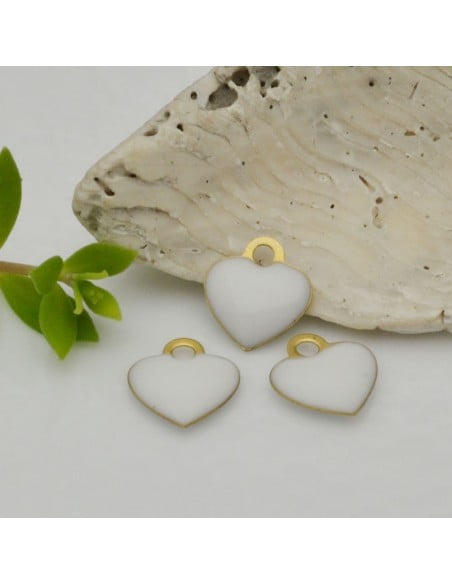 Ciondoli cuore smaltato in ottone 9x10 mm 2pz Gioie d'Oriente colore bianco
