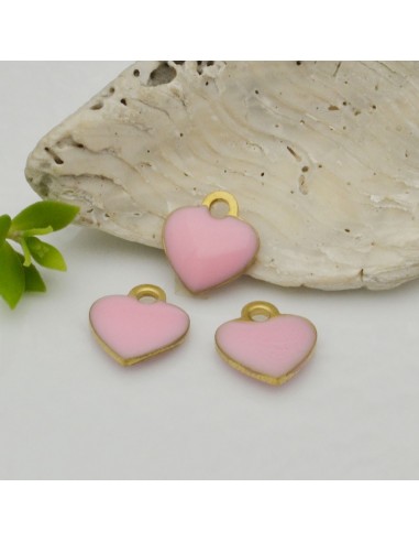 Ciondoli cuore smaltato in ottone 9x10 mm 2pz Gioie d'Oriente colore rosa