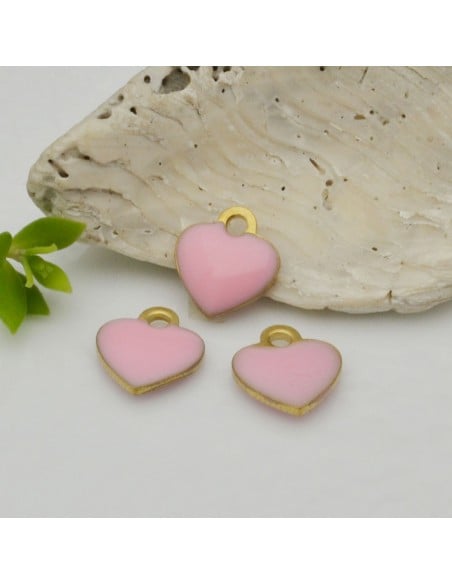 Ciondoli cuore smaltato in ottone 9x10 mm 2pz Gioie d'Oriente colore rosa