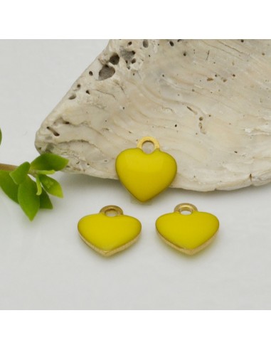 Ciondoli cuore smaltato in ottone 9x10 mm 2pz Gioie d'Oriente colore giallo