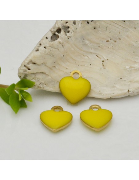 Ciondoli cuore smaltato in ottone 9x10 mm 2pz Gioie d'Oriente colore giallo