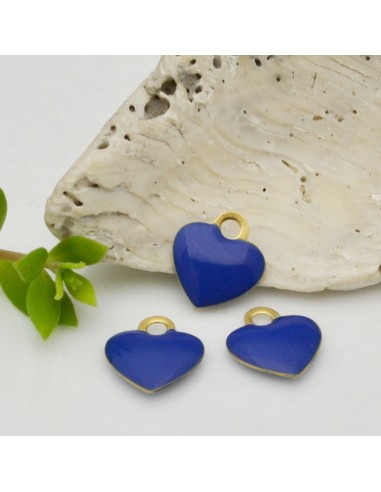 Ciondoli cuore smaltato in ottone 9x10 mm 2pz Gioie d'Oriente colore blu