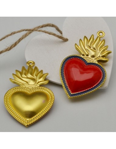 Ciondolo Sacro Cuore in ottone oro smaltato rosso 1pz misure varie Gioie d'Oriente