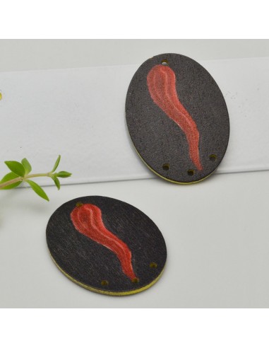 2 PZ Ciondoli Elemento 4 FORI pendente in legno con disegno corno 30 x 40 mm ovale per orecchini