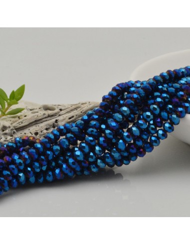 Filo di Mezzi Cristalli Blu Metallic Rondelle 3x4mm Sfaccettati Briolette 125 a 145pz GDO | Gioie d'Oriente