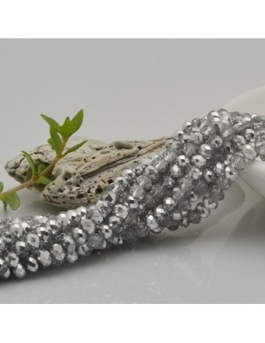 Filo di Mezzi Cristalli colore Argento e Trasparente Rondelle 3x4mm Sfaccettati Briolette 125 a 145pz GDO | Gioie d'Oriente