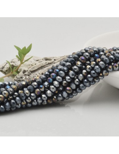 Filo di Mezzi Cristalli Grigio Scuro AB Rondelle 3x4mm Sfaccettati Briolette 125 a 145pz GDO | Gioie d'Oriente