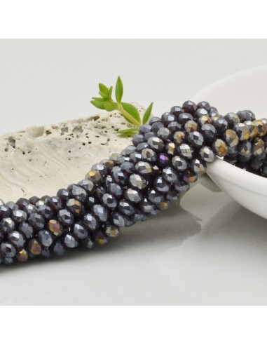 Filo di Mezzi Cristalli Viola Rodiato Grigio e Oro Rondelle 3x4mm Sfaccettati Briolette 125 a 145pz GDO | Gioie d'Oriente