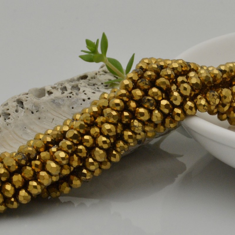 Filo di Mezzi Cristalli Rodiato Oro Rondelle 3x4mm Sfaccettati Briolette 125 a 145pz GDO | Gioie d'Oriente
