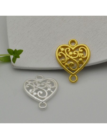 Connettore cuore in zama oro e argento 19x15 mm 1pz Gioie d'Oriente