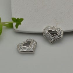Ciondolo cuore vuoto in ottone argento con zirconi 10 mm 1pz Gioie d'Oriente