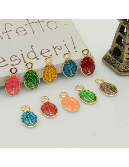 Ciondoli madonnina piccoli smaltati in ottone 6 x 11 mm 2pz Gioie d'Oriente