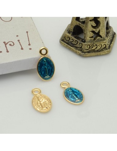 Ciondoli madonnina piccoli smaltati in ottone 6 x 11 mm 2pz Gioie d'Oriente