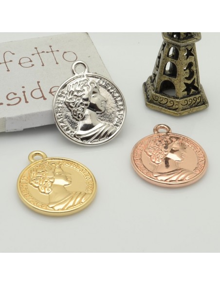 Ciondolo medaglia moneta in ottone 20x23 mm 1pz Gioie d'Oriente