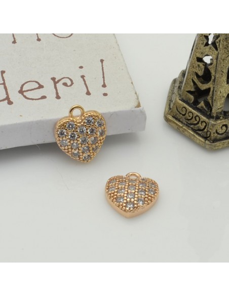 Ciondolo cuore in rame con zirconi 10 mm 1pz Gioie d'Oriente