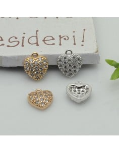 Ciondolo cuore in rame con zirconi 10 mm 1pz Gioie d'Oriente