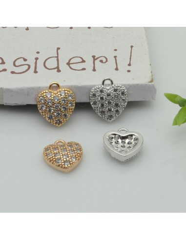 Ciondolo cuore in rame con zirconi 10 mm 1pz Gioie d'Oriente