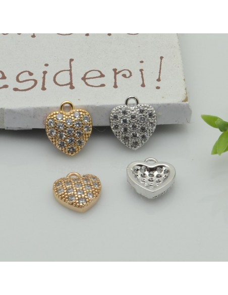Ciondolo cuore in rame con zirconi 10 mm 1pz Gioie d'Oriente