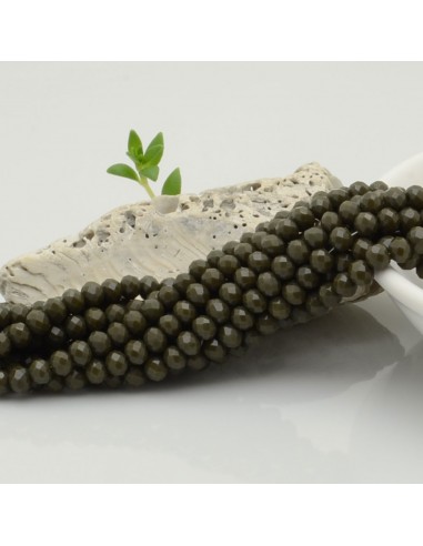 Filo di Mezzi Cristalli Verde Oliva Scuro Rondelle 3x4mm Sfaccettati Briolette 125 a 145pz GDO | Gioie d'Oriente