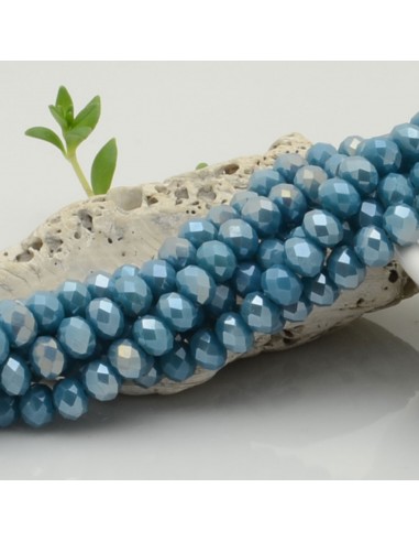 Filo di Mezzi Cristalli Celeste Scuro AB Rondelle Cipollotti 4x6mm Sfaccettati Briolette circa 90pz GDO | Gioie d'Oriente