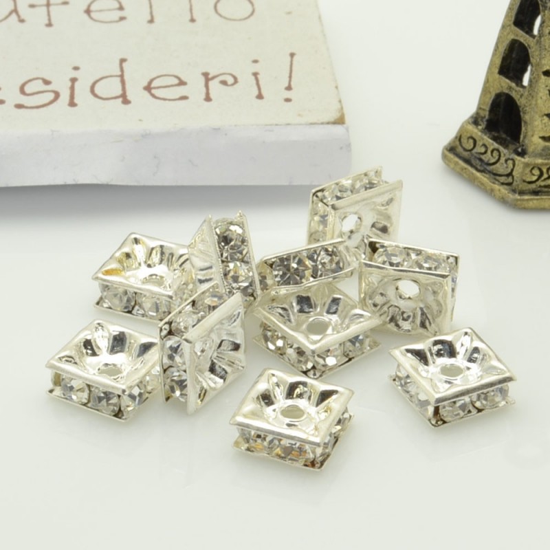 distanziatore Rondelle Strass 8 mm quadrato spessore 3.6 mm 10 pz in metallo