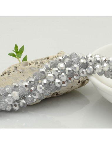 Filo di Mezzi Cristalli Trasparente E Argento Rondelle Cipollotti 4x6mm Sfaccettati Briolette circa 90pz GDO | Gioie d'Oriente