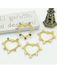 Ciondolo cuore vuoto in ottone con zirconi 24 mm 1pz vari colori Gioie d'Oriente