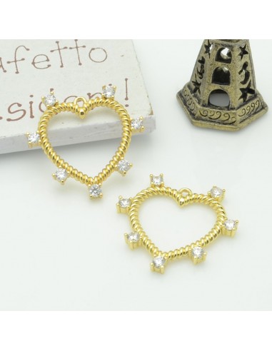 Ciondolo cuore vuoto in ottone con zirconi 24 mm 1pz vari colori Gioie d'Oriente