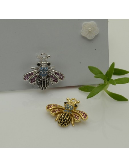 Ciondolo ape in ottone con strass e zirconi 17x19 mm 1pz Gioie d'Oriente