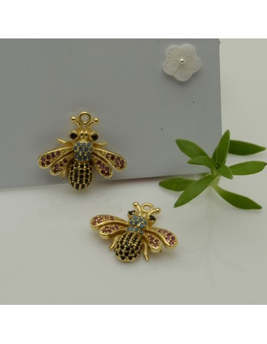 Ciondolo ape in ottone con strass e zirconi 17x19 mm 1pz Gioie d'Oriente