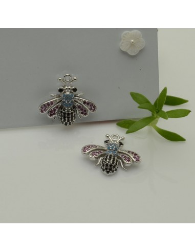 Ciondolo ape in ottone con strass e zirconi 17x19 mm 1pz Gioie d'Oriente