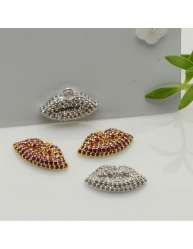 Ciondolo bocca in ottone con strass e zirconi 9.4x17 mm 1pz Gioie d'Oriente