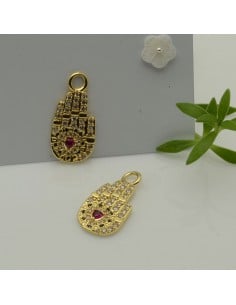 Ciondolo mano di Fatima in ottone oro con zirconi 11x22 mm 1pz Gioie d'Oriente
