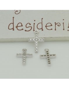 Ciondolo croce in rame argento con zirconi arcobaleno 9x14 mm 1pz Gioie d'Oriente 2