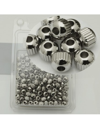 Set di 300 distanziatori in acciaio rigati a forma di pallina misura 3x2.3mm con foro da 1.5mm, marca Gioie d'Oriente.