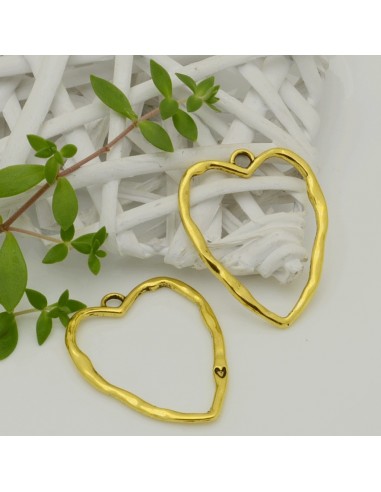 Ciondolo Zama cuore traforato Oro e Argento 50x40 mm 1Pz.