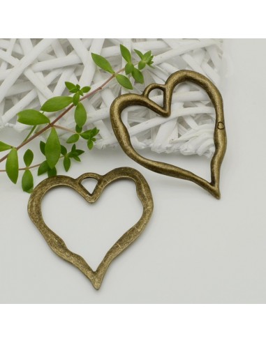 Ciondolo cuore vuoto grande in metallo bronzo 66x80 mm 1pz Gioie d'Oriente